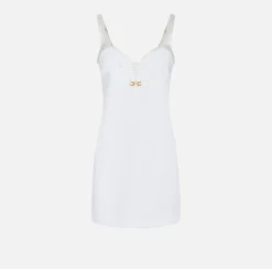 Mini Abiti|Abiti|Elisabetta Franchi Miniabito in crêpe con scollo a cuore in raso Avorio