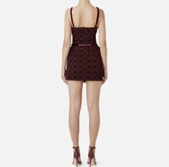 Mini Abiti|Abiti|Elisabetta Franchi Miniabito in crêpe flock con cintura RougeNoir