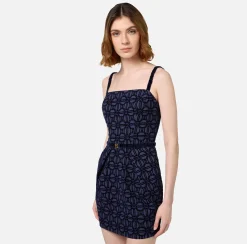 Mini Abiti|Abiti|Elisabetta Franchi Miniabito in crêpe flock con cintura Navy