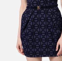 Mini Abiti|Abiti|Elisabetta Franchi Miniabito in crêpe flock con cintura Navy
