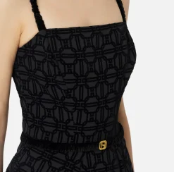 Mini Abiti|Abiti|Elisabetta Franchi Miniabito in crêpe flock con cintura Nero