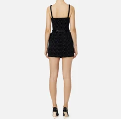 Mini Abiti|Abiti|Elisabetta Franchi Miniabito in crêpe flock con cintura Nero