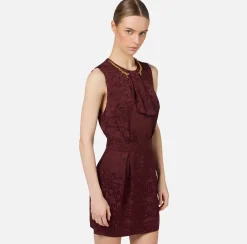 Mini Abiti|Abiti|Elisabetta Franchi Miniabito in crêpe jaquard lettering RougeNoir