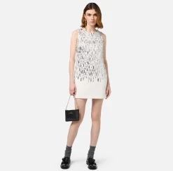 Mini Abiti|Abiti|Elisabetta Franchi Miniabito in crêpe ricamato Avorio