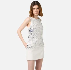 Mini Abiti|Abiti|Elisabetta Franchi Miniabito in crêpe ricamato Avorio