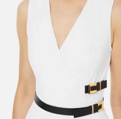 Mini Abiti|Abiti|Elisabetta Franchi Miniabito in crêpe stretch con cinturini Avorio