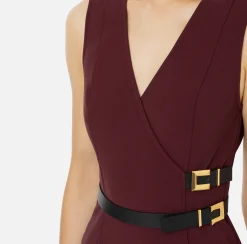 Mini Abiti|Abiti|Elisabetta Franchi Miniabito in crêpe stretch con cinturini RougeNoir