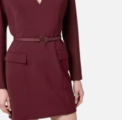Mini Abiti|Abiti|Elisabetta Franchi Miniabito in fresco di lana stretch con cintura RougeNoir