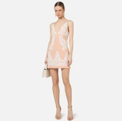 Mini Abiti|Abiti|Elisabetta Franchi Miniabito in fresco lana con pizzo PeachRose