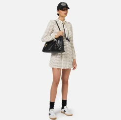 Mini Abiti|Abiti|Elisabetta Franchi Miniabito in georgette stampa rombo con foulard Burro/Nero