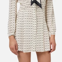 Mini Abiti|Abiti|Elisabetta Franchi Miniabito in georgette stampa rombo con foulard Nero/Burro