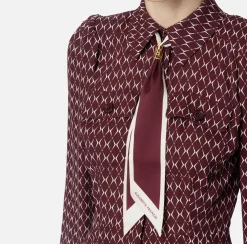 Mini Abiti|Abiti|Elisabetta Franchi Miniabito in georgette stampa rombo con foulard RougeNoir/Burro