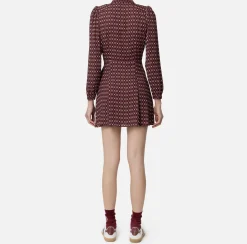 Mini Abiti|Abiti|Elisabetta Franchi Miniabito in georgette stampa rombo con foulard RougeNoir/Burro