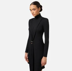 Mini Abiti|Abiti|Elisabetta Franchi Miniabito in jersey con drappeggio e accessorio gioiello Nero