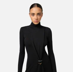 Mini Abiti|Abiti|Elisabetta Franchi Miniabito in jersey con drappeggio e accessorio gioiello Nero