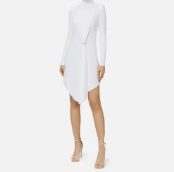 Mini Abiti|Abiti|Elisabetta Franchi Miniabito in jersey con drappeggio e accessorio gioiello Avorio