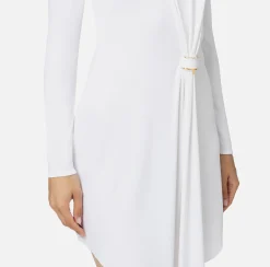 Mini Abiti|Abiti|Elisabetta Franchi Miniabito in jersey con drappeggio e accessorio gioiello Avorio