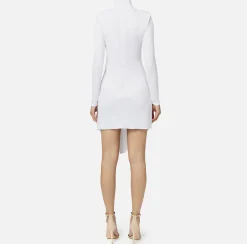 Mini Abiti|Abiti|Elisabetta Franchi Miniabito in jersey con drappeggio e accessorio gioiello Avorio