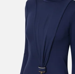 Mini Abiti|Abiti|Elisabetta Franchi Miniabito in jersey con drappeggio e accessorio gioiello Navy