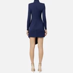 Mini Abiti|Abiti|Elisabetta Franchi Miniabito in jersey con drappeggio e accessorio gioiello Navy