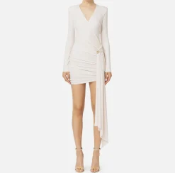 Mini Abiti|Abiti|Elisabetta Franchi Miniabito in jersey drappeggiato con accessorio gioiello Lattice