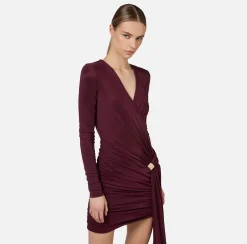 Mini Abiti|Abiti|Elisabetta Franchi Miniabito in jersey drappeggiato con accessorio gioiello RougeNoir