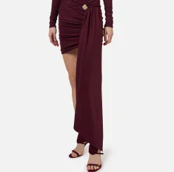 Mini Abiti|Abiti|Elisabetta Franchi Miniabito in jersey drappeggiato con accessorio gioiello RougeNoir