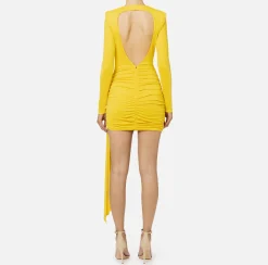 Mini Abiti|Abiti|Elisabetta Franchi Miniabito in jersey drappeggiato con accessorio gioiello Mimosa