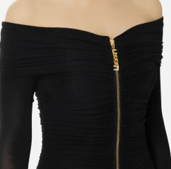 Abiti|Mini Abiti|Elisabetta Franchi Miniabito in jersey lurex con zip Nero