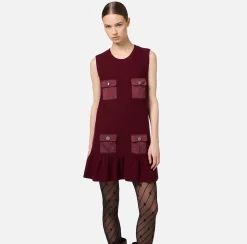 Mini Abiti|Abiti In Maglia|Elisabetta Franchi Miniabito in lana bouclé con tasche in vela tecnica RougeNoir