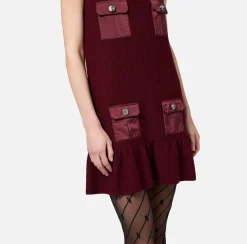 Mini Abiti|Abiti In Maglia|Elisabetta Franchi Miniabito in lana bouclé con tasche in vela tecnica RougeNoir