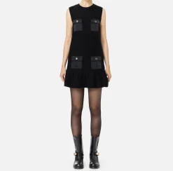 Mini Abiti|Abiti In Maglia|Elisabetta Franchi Miniabito in lana bouclé con tasche in vela tecnica Nero