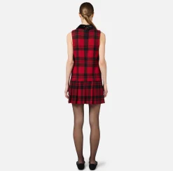 Mini Abiti|Abiti|Elisabetta Franchi Miniabito in lana tartan con patch ricamato Nero/RedPassion
