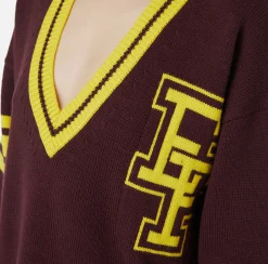 Abiti In Maglia|Mini Abiti|Elisabetta Franchi Miniabito in lana tipo college RougeNoir/Mimosa