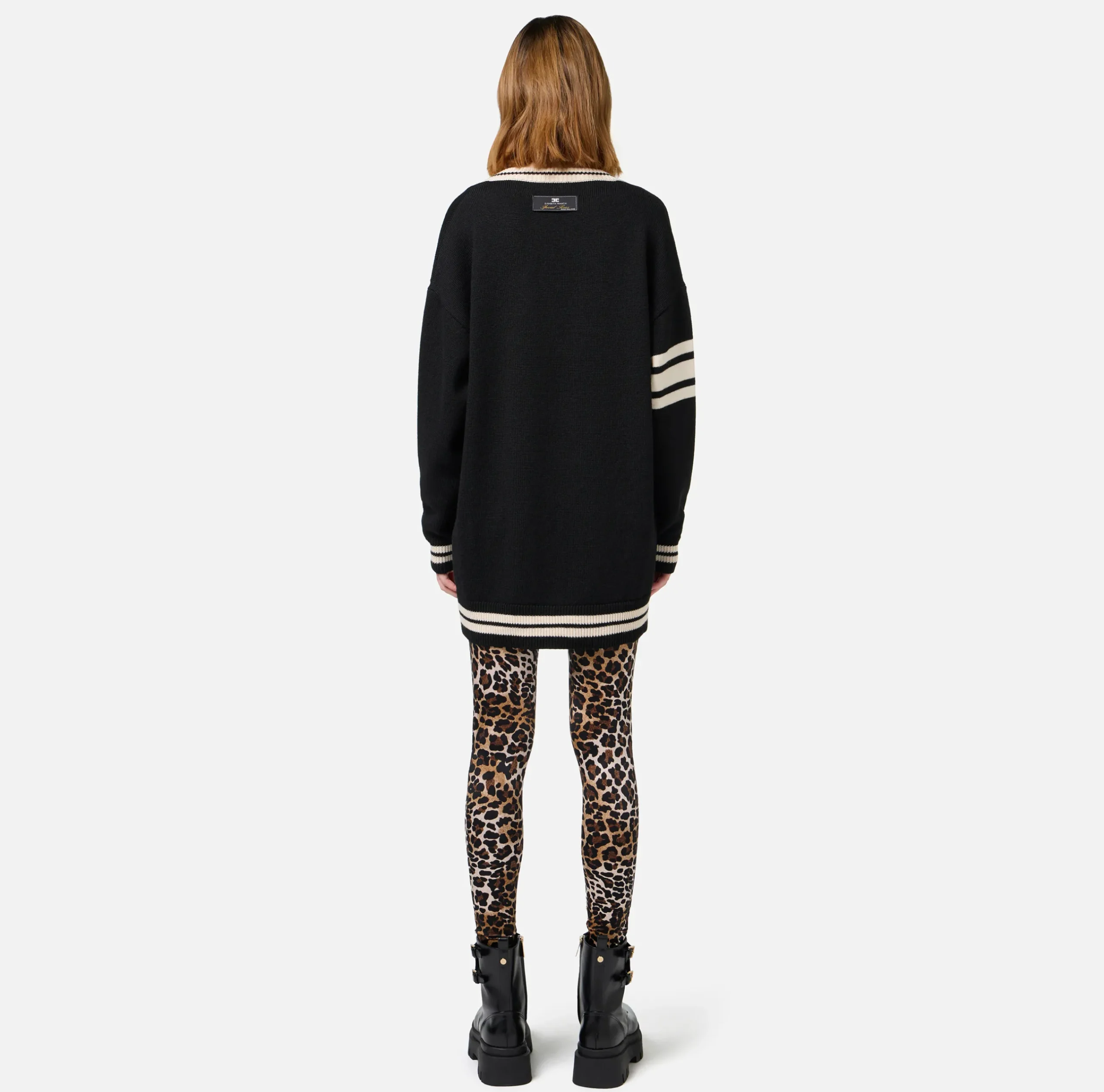 Abiti In Maglia|Mini Abiti|Elisabetta Franchi Miniabito in lana tipo college Nero/Burro