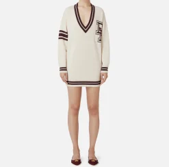 Abiti In Maglia|Mini Abiti|Elisabetta Franchi Miniabito in lana tipo college Burro/RougeNoir