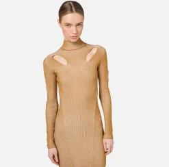 Mini Abiti|Abiti In Maglia|Elisabetta Franchi Miniabito in viscosa a costine con cut-out RougeNoir/Blush