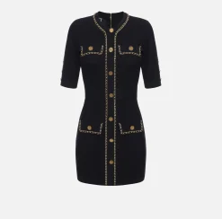 Mini Abiti|Abiti In Maglia|Elisabetta Franchi Miniabito in viscosa con catena Nero