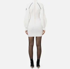 Abiti In Maglia|Mini Abiti|Elisabetta Franchi Miniabito in viscosa con patch logo Avorio/Nero