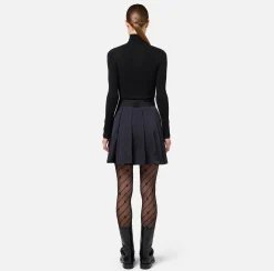 Mini Abiti|Abiti In Maglia|Elisabetta Franchi Miniabito in viscosa e seta a costine con ricamo logo Nero