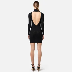 Mini Abiti|Abiti In Maglia|Elisabetta Franchi Miniabito in viscosa logo punto rete Nero