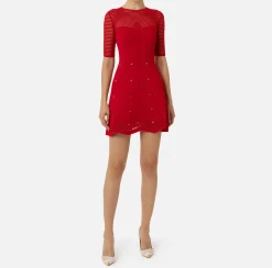 Mini Abiti|Abiti In Maglia|Elisabetta Franchi Miniabito in viscosa motivo chevron con borchie RedPassion