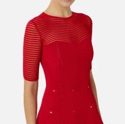 Mini Abiti|Abiti In Maglia|Elisabetta Franchi Miniabito in viscosa motivo chevron con borchie RedPassion