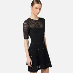 Mini Abiti|Abiti In Maglia|Elisabetta Franchi Miniabito in viscosa motivo chevron con borchie Nero
