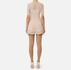 Mini Abiti|Abiti In Maglia|Elisabetta Franchi Miniabito in viscosa motivo chevron con borchie RosaCipria