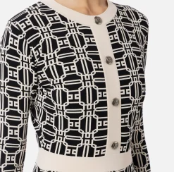Mini Abiti|Abiti In Maglia|Elisabetta Franchi Miniabito logo jacquard Nero/Burro