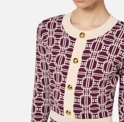 Mini Abiti|Abiti In Maglia|Elisabetta Franchi Miniabito logo jacquard RougeNoir/Burro