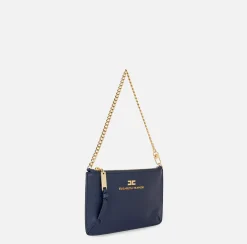 Borse A Spalla|Elisabetta Franchi Miniborsa baguette a tracolla in pelle con lettering Navy