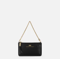 Borse A Spalla|Elisabetta Franchi Miniborsa baguette a tracolla in pelle con lettering Nero