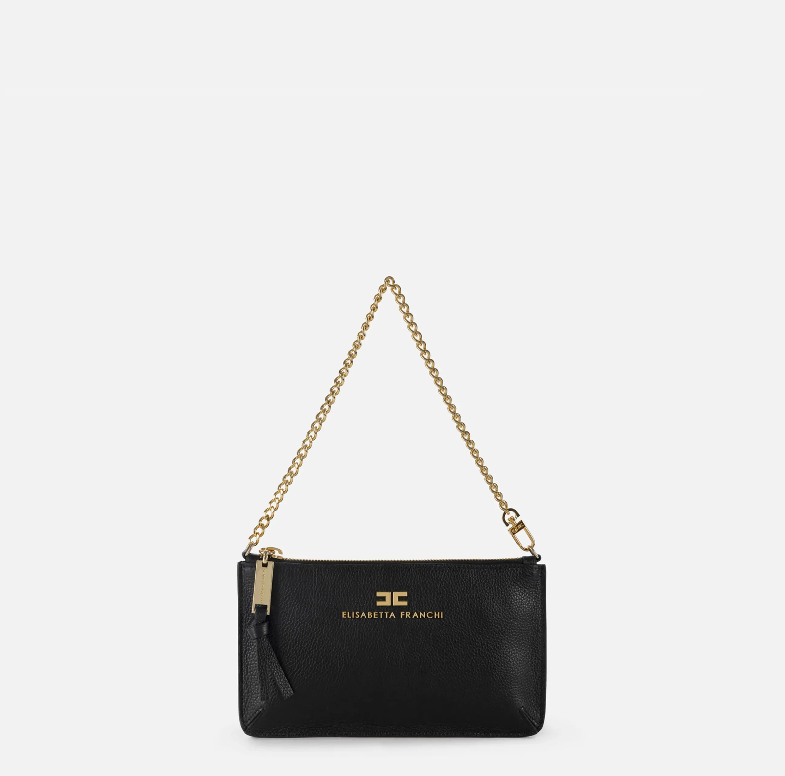Borse A Spalla|Elisabetta Franchi Miniborsa baguette a tracolla in pelle con lettering Nero